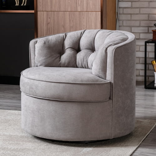 Wulawindy 33” Wide Swivel Barrel Chair Comfy Tufted Back Accent Round Barrel Chair Leisure Chair for Living Room, Bedroom, Hotel