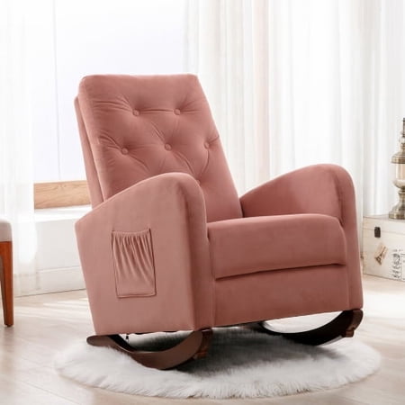 Wulawindy Baby Room High Back Rocking Chair Nursery Chair , Comfortable Rocker Fabric Padded Seat ,Modern High Back Armchair