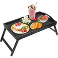 thumbnail image 1 of Wulawindy Bamboo Bed Tray with Folding Legs, Rectangle Wooden Breakfast Dinner Tea TV Tray, 20''x12", Black, 1 of 9