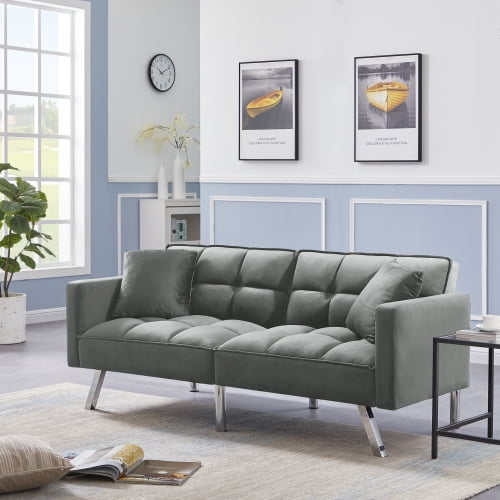 Wulawindy FUTON SOFA SLEEPER VELVET WITH 2 PILLOWS