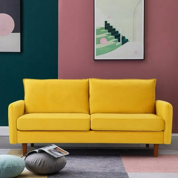 Wulawindy Loveseat Yellow velvet with wood legs