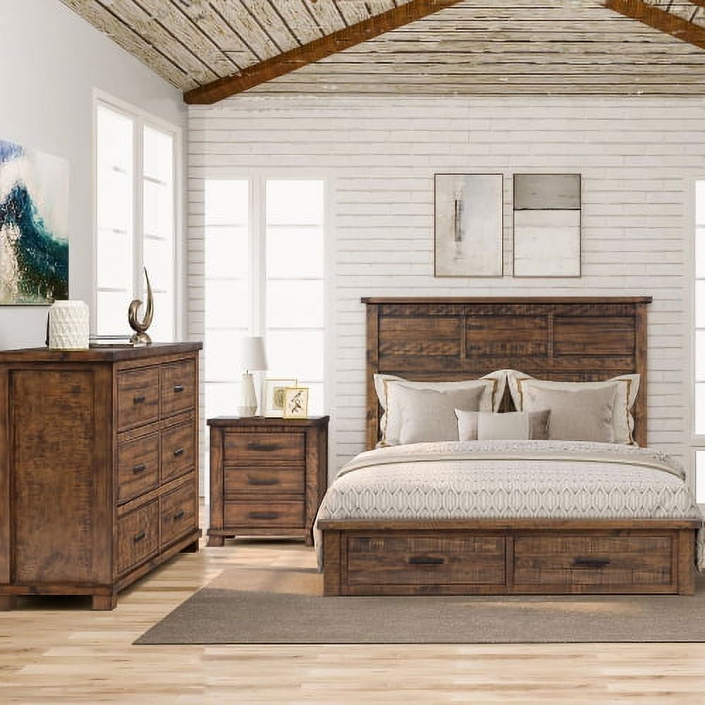 Wulawindy Rustic Reclaimed Solid Wood Framhouse 3 Pieces Storage Queen Bedroom Sets