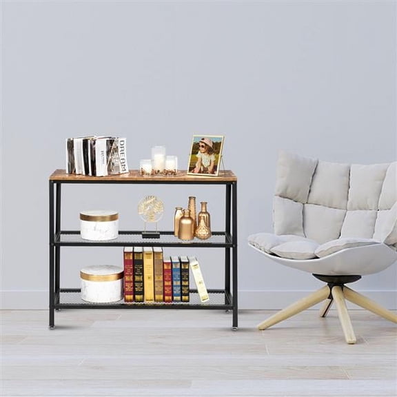 Wulawindy Wood Grain Sofa Table Rectangular Brown, Modern 3-Layer Console 40 X 13.8 X 31.5 Inches