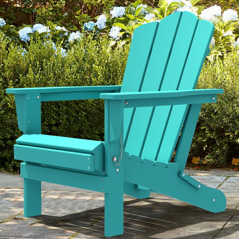 Wulful Folding Plastic HDPE Patio Adirondack Chair Aruba Blue