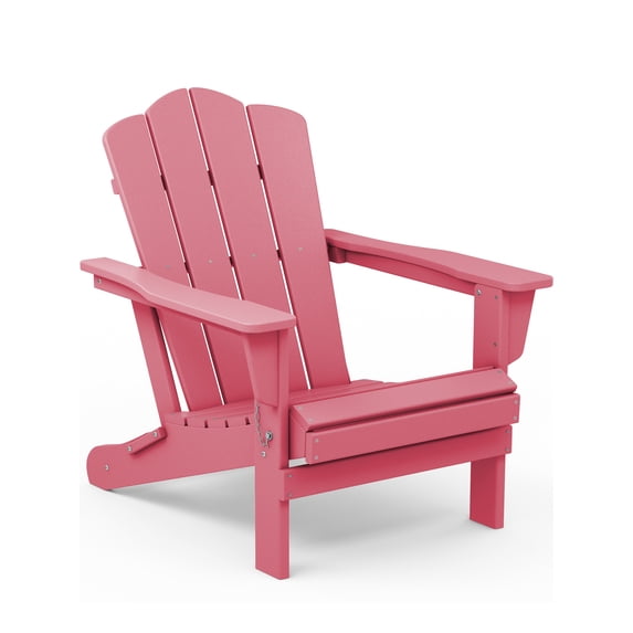 Wulful Folding Plastic HDPE Patio Adirondack Chair, Light Pink