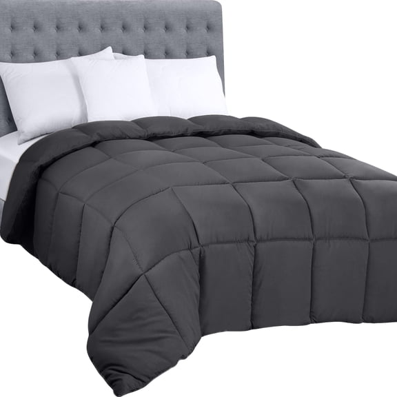 Wulful Grey Twin Comforter, All Season Down Duvet Alternative Cotton Comforter for Hotel
