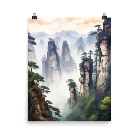 Wulingyuan Print, China Mountain Landscape Wall Art, Huangshi Village Poster, Asian Travel Decor, Chinese Nature Artwork, Hunan Home Decor #4097, Unframed Poster Size 8x12