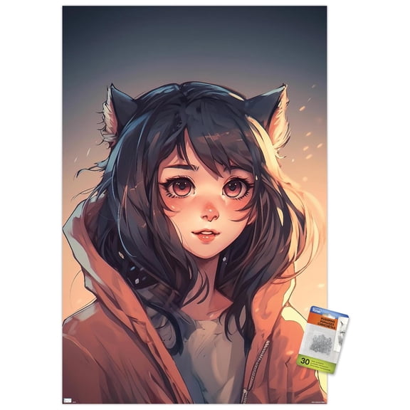 Wumples - Anime Catgirl Wall Poster with Pushpins, 22.375" x 34"