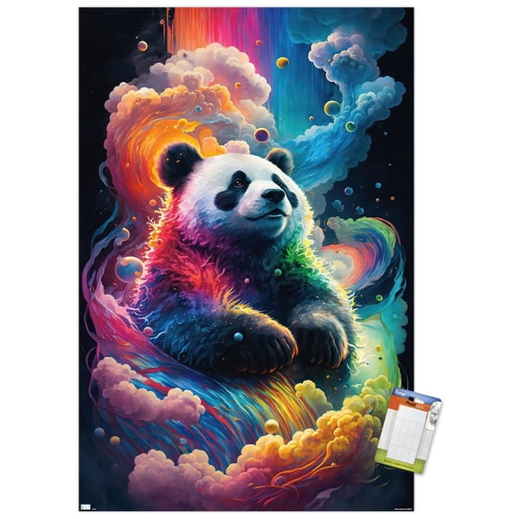 Wumples - Cosmic Neon Panda Wall Poster, 14.725" x 22.375"