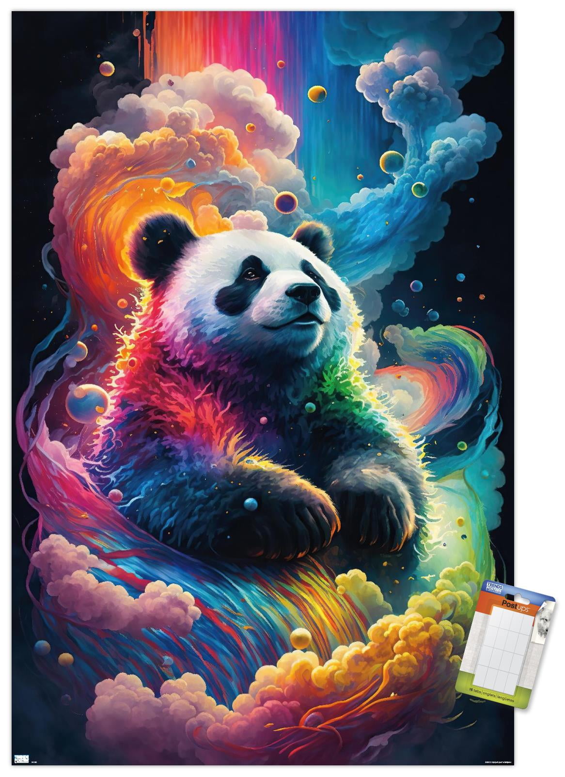 Cosmic Neon Panda Multicolor Poster with White Mounts Bundle