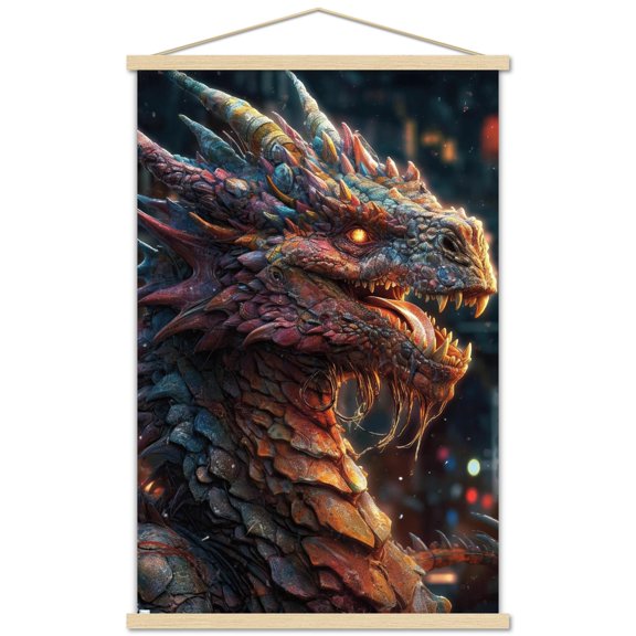 Wumples - Dragon Wall Poster with Magnetic Frame, 22.375" x 34"