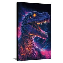 Wumples - Neon Dinosaur Canvas Wall Poster, 14.725" x 22.375"
