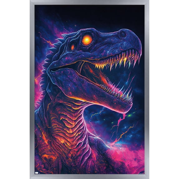 Wumples - Neon Dinosaur Wall Poster, 14.725" x 22.375" Framed