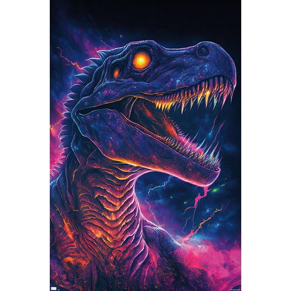 Wumples - Neon Dinosaur Wall Poster, 22.375" x 34"