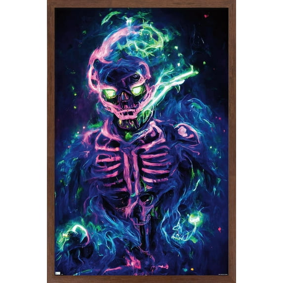 Wumples - Neon Skeleton Wall Poster, 22.375" x 34" Framed