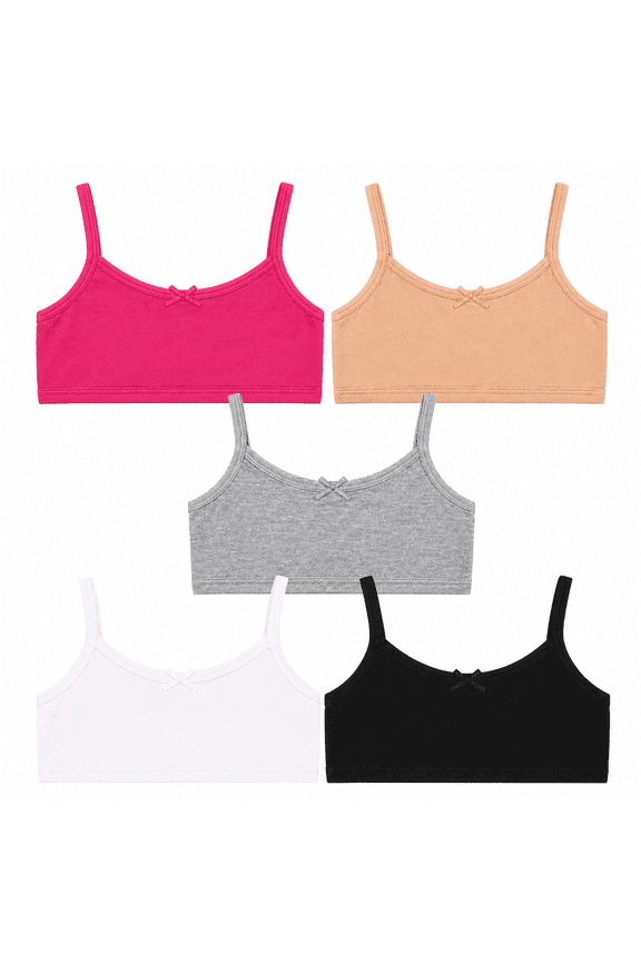 Training Bra 5 Pack Cotton Stretch Crop Cami Bralette (S-XL)