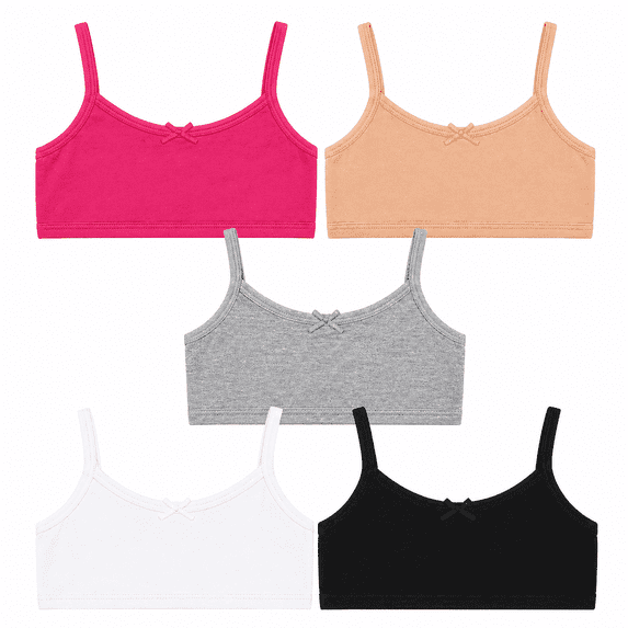 Wunder Girl Girls Training Bra 5 Pack Cotton Stretch Crop Cami Bralette