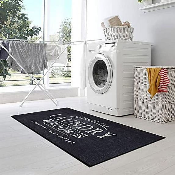 Wunderlin Laundry Room Alpha Letter Print Area Rugs, Washable