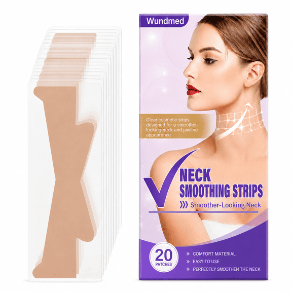 Wundmed Neck Smoothing Strips for Smoother Looking Skin, 20 Count Transparent Invisible V Shape Cosmetic Tape for Neck and Jawline Contour Styling Daily Makeup Photoshoot