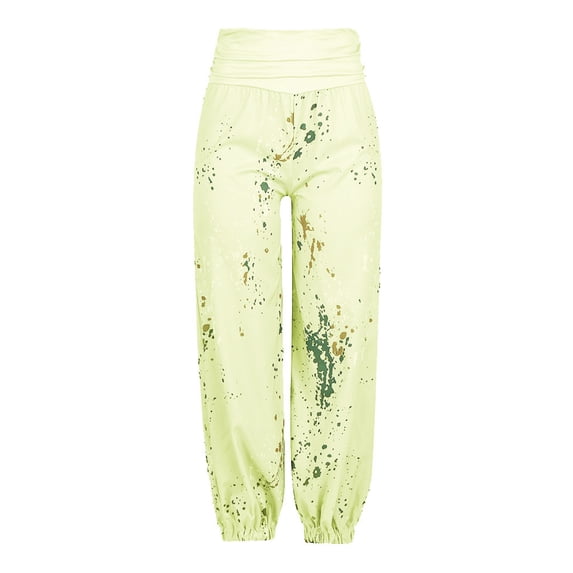 Wuphunn Casual Lightweight Boho Harem Pants High Smocked Waist tie dye pants women yoga daily wear Yellow S
