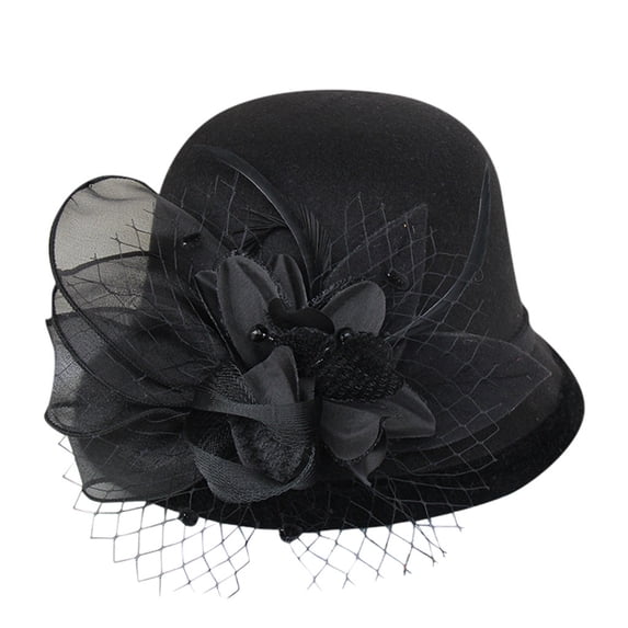 Wuphunn Fascinators Hats for Women Dress Hats Derby Hat Cloche Hat Pill Box Hats for Women Womens Hats for Women Fashionable Dressy Church Hats for Women Elegant Kentucky Derby Hat Black One Size