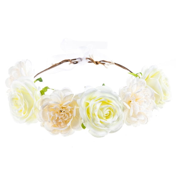 Wuphunn Flower Crown Fairy Headpiece Flower Girl Hair Accessory Fairy Crown Headpiece Flower Crowns for Women Flower Crown for Girls Flower Headband Boho Flower Cro White One Size