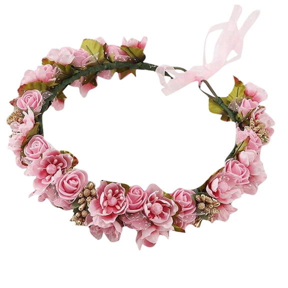 Wuphunn Flower Crown Flower Girl Hair Accessory Fairy Crown Flower Headband for Women Fairy Headpiece Flower Crowns for Women Headpiece Pink One Size