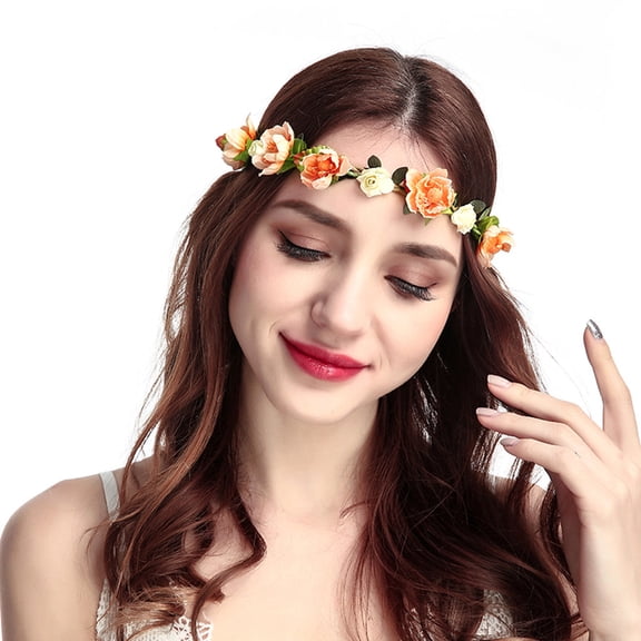 Wuphunn Flower Crown Flower Headband Flower Girl Hair Accessory Fairy Crown Flower Crown for Girls Fairy Headpiece Flower Headpiece Flower Crowns for Women Flower Girl Hea Orange One Size