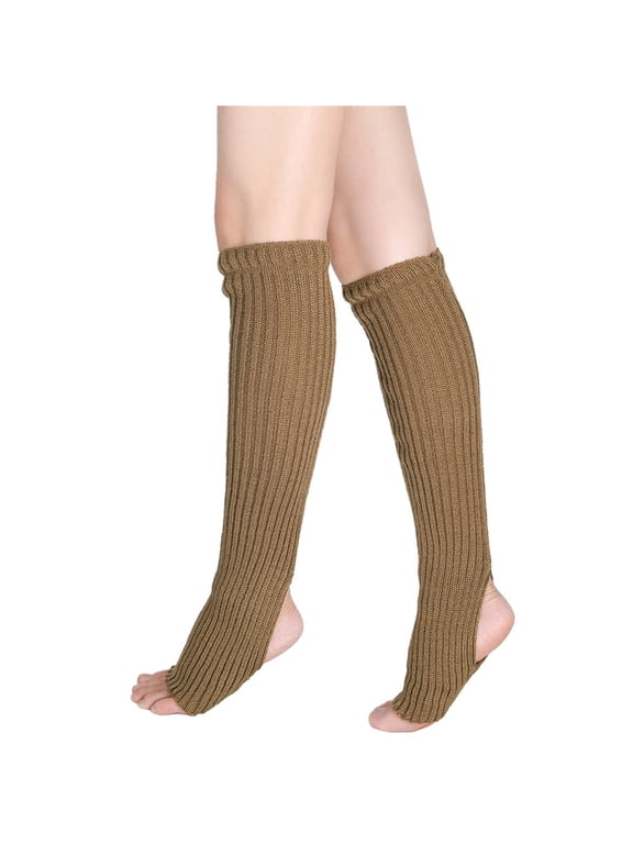 Footless Cut‑out Calf Leg Warmers, plain Ribbed Wide Cuff Stretch Fit Casual Christmas for Women D Khaki One Size