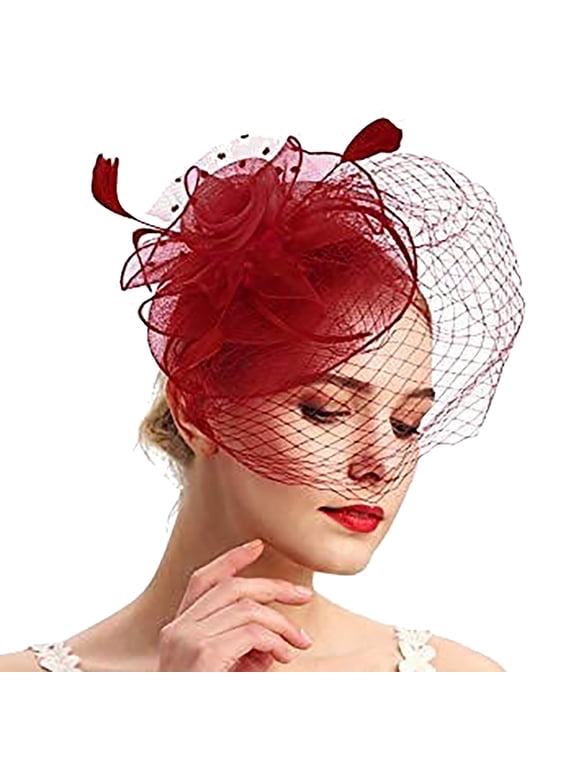 Kentucky Derby Hats for Women Fascinator Headbands for Women Party Hats Women's Fascinators Fascinator Vintage Hats Derby Hats for Women Wedding Hats Feathered Derby Hats Women Red 2 One Size