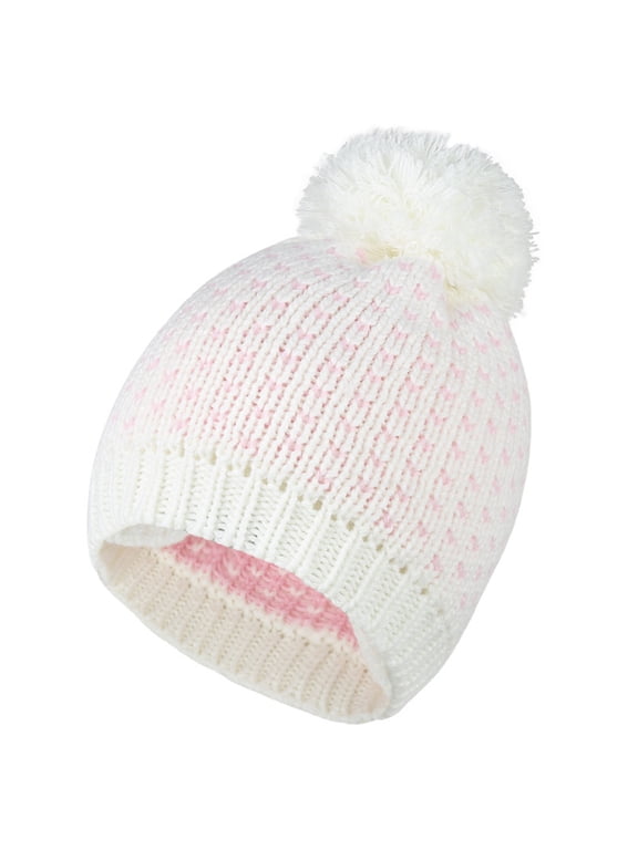 Kni Snow Cap Soft Warm Hat Chunky Cable Knit Beanie Hat Warm Fleece Lined Beanie Skull Beanie Pink One Size