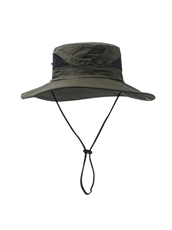 Lightweight Packable Outdoor Sun Hat, Wide Brim Bucket Style with Side Breathable Mesh & Adjustable Chin Strap Protection A Army Green A