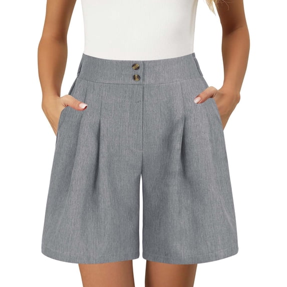 Wuphunn Women's Linen Shorts Linen Shorts Hiking Shorts Women Lounge Shorts Bermuda Knee Length High Waist Shorts Beach Cover up Shorts Boho Shorts for Women AGray S