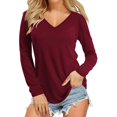 thumbnail image 1 of Wuphunn Long Sleeve Shirts for Women's Clothing Shirts for Women Tops for Women Trendy Work Tops for Women V Neck Tops Casual Shirts Tops for Women's T-shirts Unisex Tshirt Red S, 1 of 9