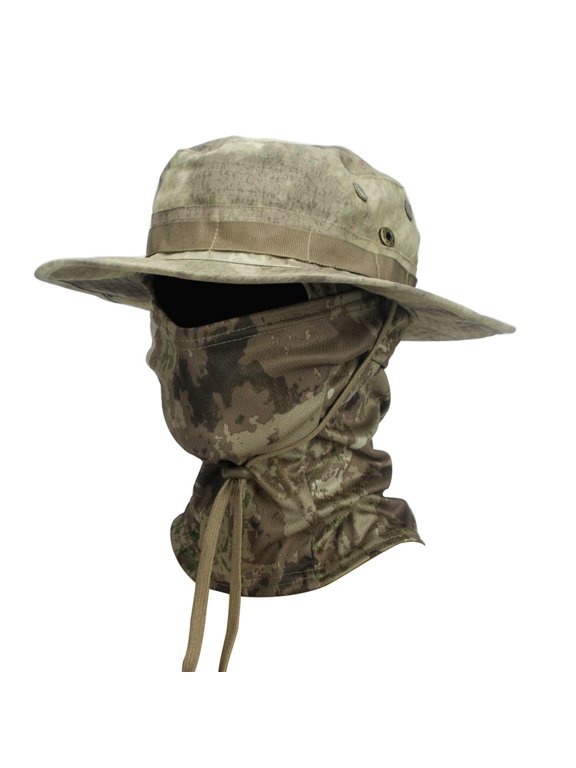 Men Women All-in-One Sun Protection Boonie Bucket Hat with Attached Full Face Balaclava, Breathable Foldable Outdoor Hiking Safari Cap B One Size