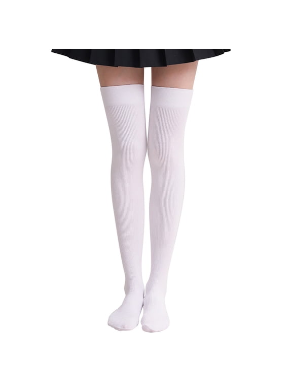 Opaque Thigh High Stockings, Stretch Fit Casual Cosplay Stockings for Women R White A