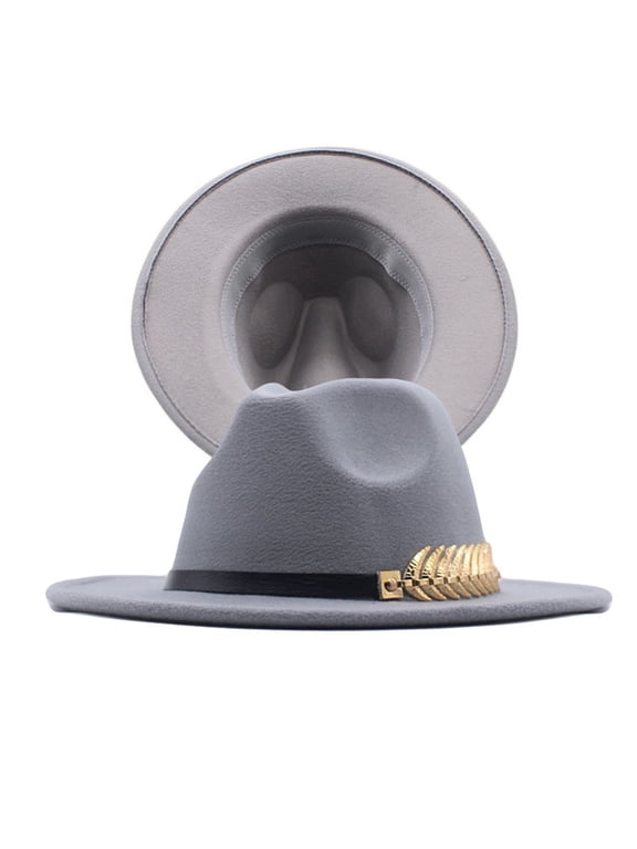 Party Wedding Fedora Hat, Vintage Wide Brim Panama Style Headwear Gray One Size