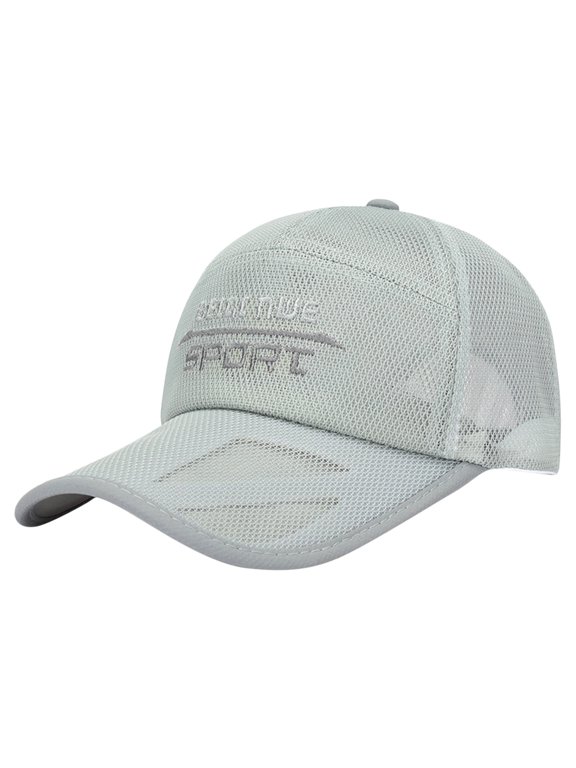 Quick Dry Mesh Baseball Cap, Curved Brim Silhouette, Embroidered Surface Adjustable Casual Sport Headwear Gray One Size