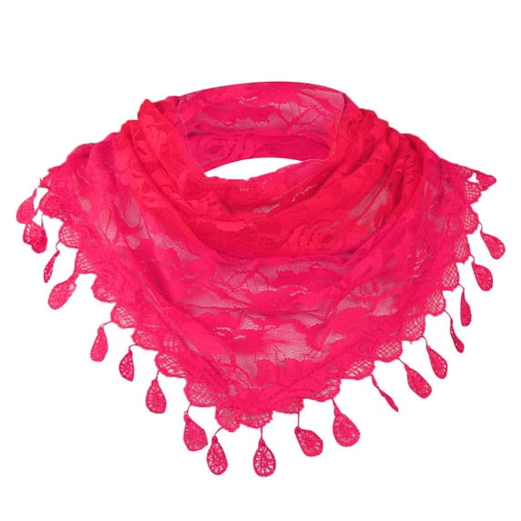 Wuphunn Sheer Mesh Rose Pattern Triangle Lace Head Scarf Tassel Edge Mantilla Veil Lightweight Chapel Church Covering Accessory For Wedding Ceremony Prayer Service Q1 Hot Pink One Size