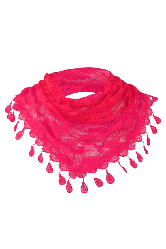 Sheer Mesh Rose Pattern Triangle Lace Head Scarf Tassel Edge Mantilla Veil Lightweight Chapel Church Covering Accessory For Wedding Ceremony Prayer Service Q1 Hot Pink One Size