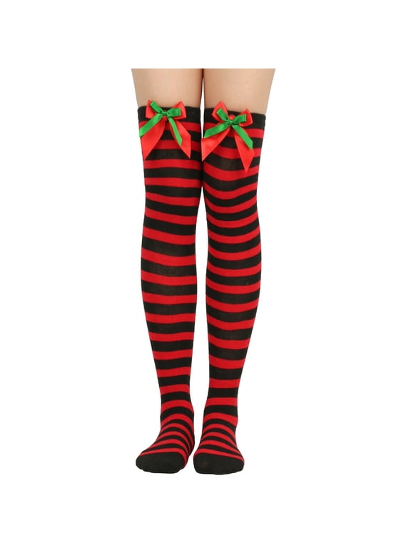 Striped Casual Christmas Thigh High Socks for Women P C One Size