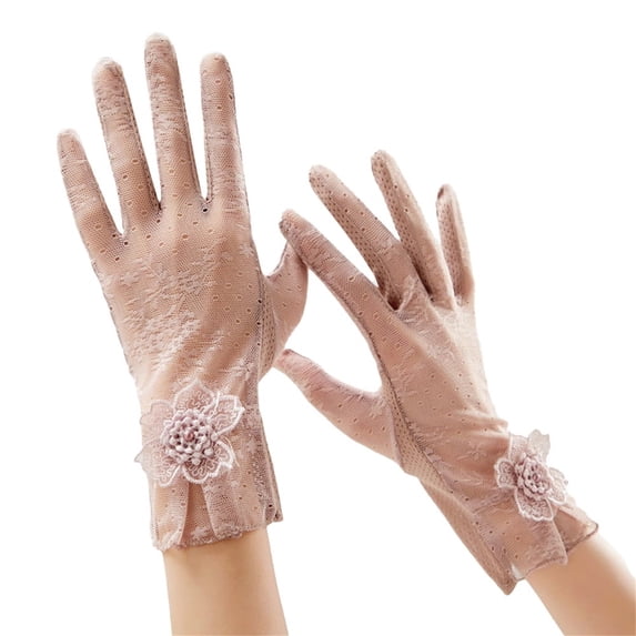 Wuphunn Summer Women Sun UV Protection Lace Gloves Ladies Short Driving Gloves Touch Screen Q1 Purple One Size