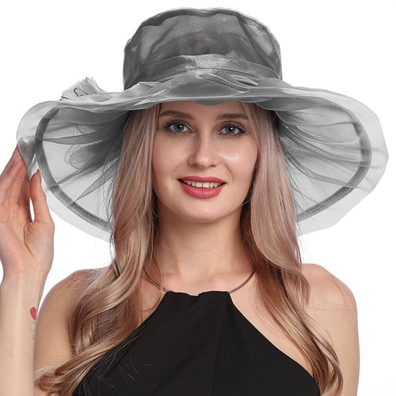 Wuphunn Sun Hats for Women Straw Hat Sombreros Elegantes Para Mujer High Tea Hat Ladies Sun Hats Vintage Hats for Women Straw Hats for Women Summer Fedora Hats for Women Sun Hat Gray One Size