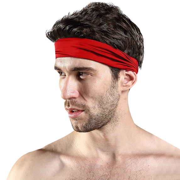 Wuphunn Sweat Wicking Sports Headband, Stretchy Non‑Slip for Men Workout Running Yoga Gym Daily Wear C Red One Size