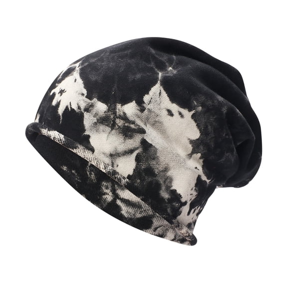 Wuphunn Tie Dye Print Slouchy Beanie, Elastic Lightweight Head Wrap, Breathable Stretch Turban Cap Black One Size