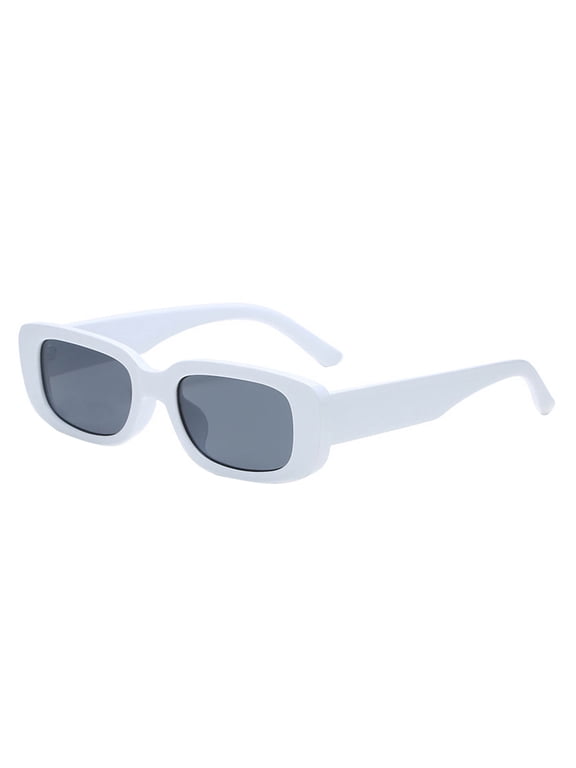 Trendy Y2K Rectangle Sunglasses for Women Men, Vintage 90s Chunky Narrow Square Frame Fashion Sun Glasses White One Size
