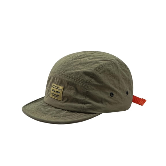 Wuphunn Unisex 5 Panel Short Brim Camper Hat, Adjustable Strap Baseball Cap with Fabric Patch, Lightweight Green One Size