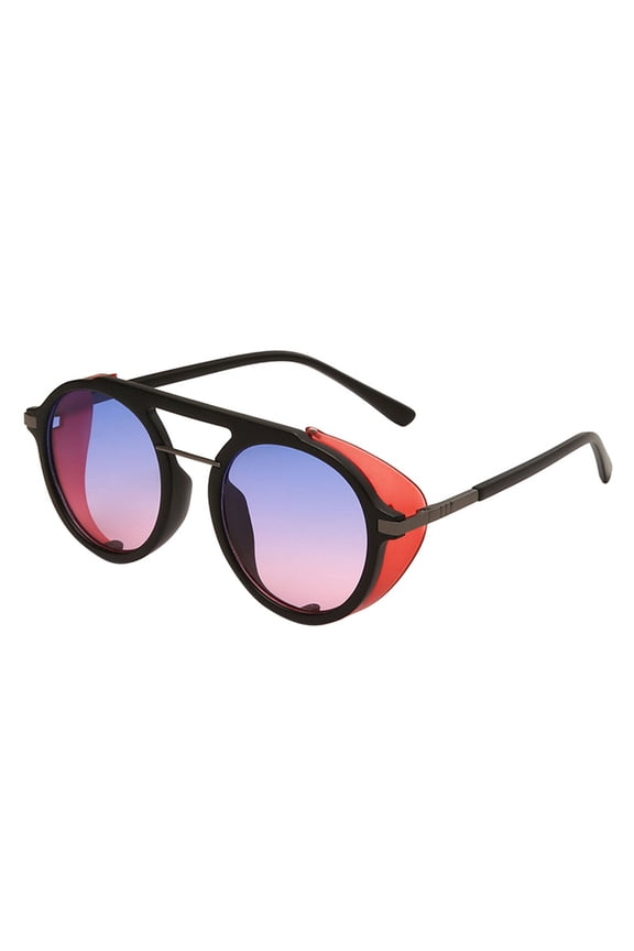 Unisex Retro Round Steampunk Sunglasses Side Shield Gradient Color Lenses Vintage Sun Protection Outdoor Fashion Shades Q1 Orange One Size