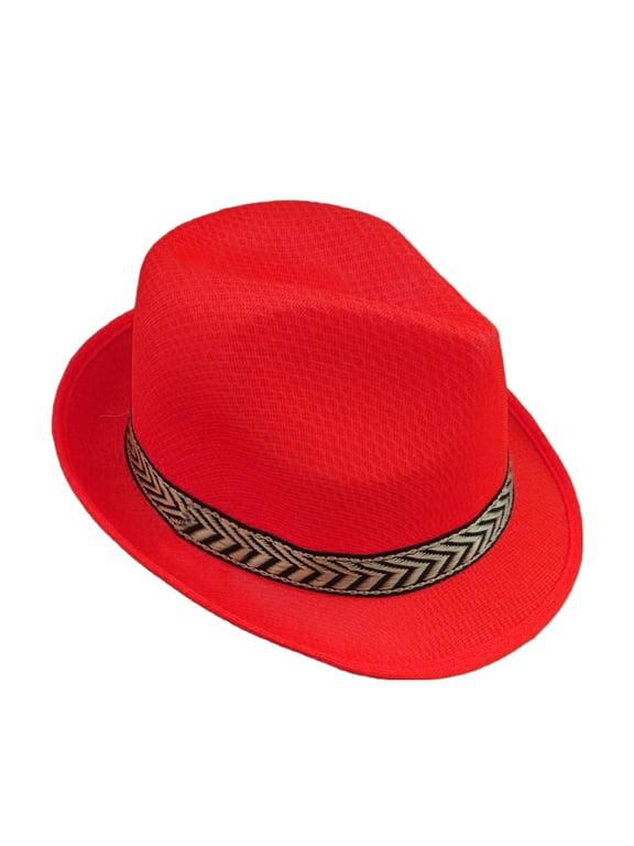 Unisex Short Brim Mesh Fedora Jazz Trilby Hat with Geometric Pattern Band A A
