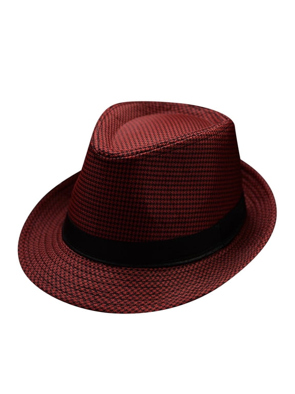 Unisex Vintage Cotton Linen Fedora Trilby Hat, Short Brim Jazz Dress Hat Red One Size